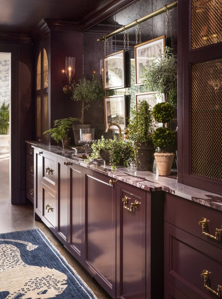 elegant luxury burgundy pantry with old hardware